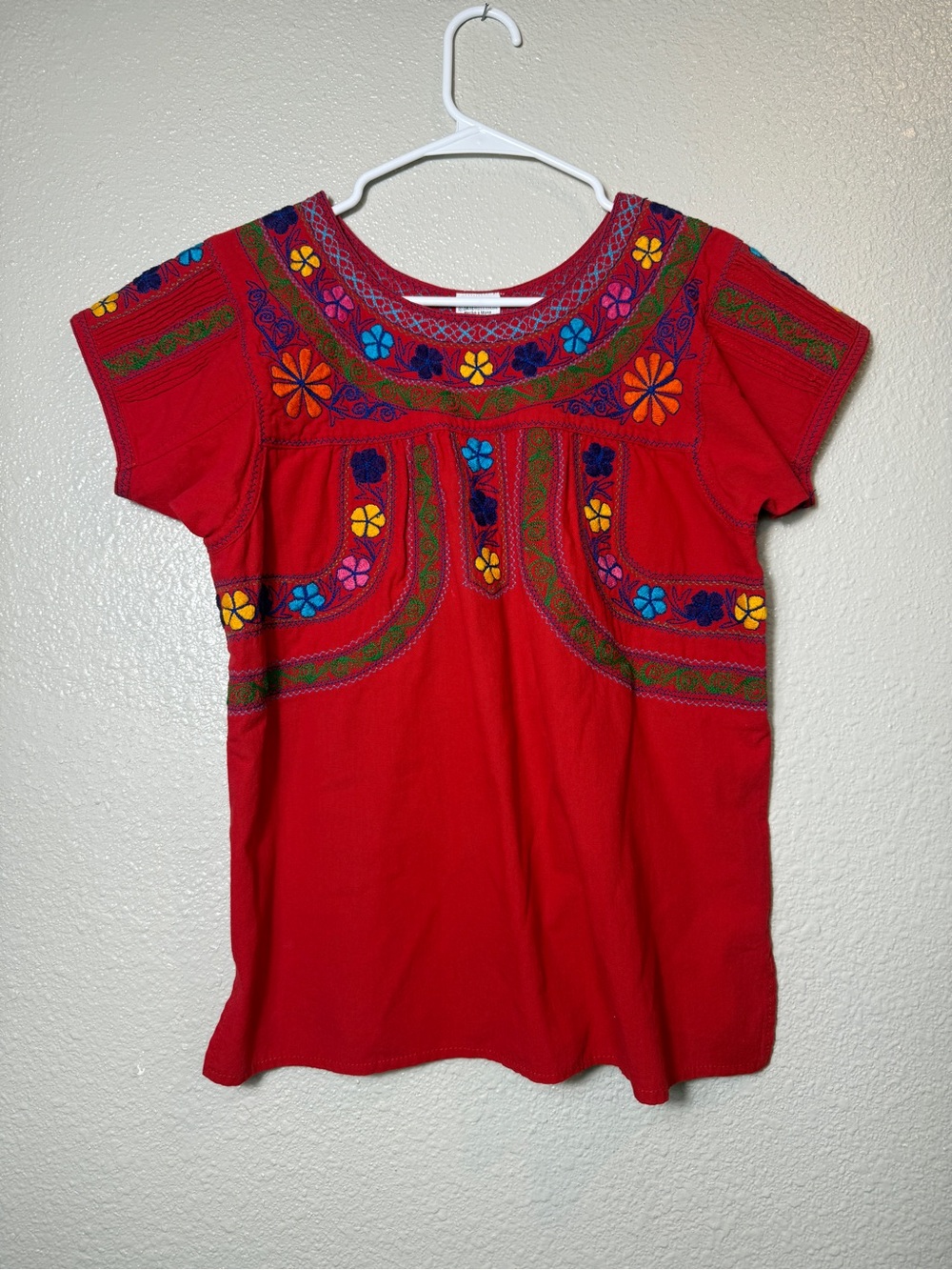 Arte Huaxyacac Oaxaca Mexican Embroidered Blouse 100% Cotton Handmade Red SizeM